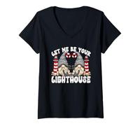 Mujer Valentines Day GNOME Cute Lighthouse and Anchor Love Quote Camiseta Cuello V