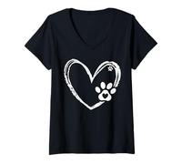 Mujer Valentines Day Paw Dog Heart Paws Cute Dog Cat Lover Camiseta Cuello V