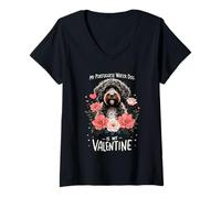 Mujer Valentine's Day Portuguese Water Dog Portie Valentines Camiseta Cuello V