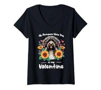 Mujer Valentine's Day Portuguese Water Dog Portie Valentines Camiseta Cuello V