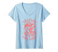 Mujer Valentines Day Praying for Love Cowgirl Camiseta Cuello V