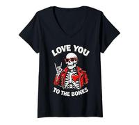 Mujer Valentines Day Skeleton Rocker Love You To The Bones Rock On Camiseta Cuello V