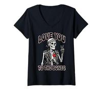 Mujer Valentines Day Skeleton Rocker Love You To The Bones Rock On Camiseta Cuello V