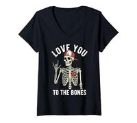 Mujer Valentines Day Skeleton Rocker Love You To The Bones Rock On Camiseta Cuello V