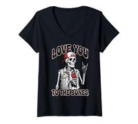 Mujer Valentines Day Skeleton Rocker Love You To The Bones Rock On Camiseta Cuello V
