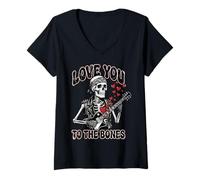 Mujer Valentines Day Skeleton Rocker Love You To The Bones Rock On Camiseta Cuello V