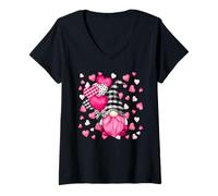 Mujer Valentines GNOME For Women Men Couples Cute Heart Pattern Camiseta Cuello V