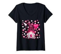 Mujer Valentines GNOME Graphic Cute Pink Buffalo Plaid Love Hearts Camiseta Cuello V