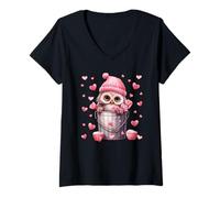 Mujer Valentines Owl Graphic For Girls and Women Cute Love Hearts Camiseta Cuello V