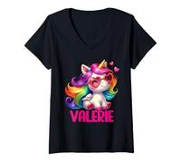 Mujer Valerie - Unicornio Colorido con Nombre Personalizado para Mujeres Camiseta Cuello V