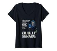 Mujer Valhalla Donde los Valientes Pueden Vivir para Siempre Lobo Vikingo Camiseta Cuello V