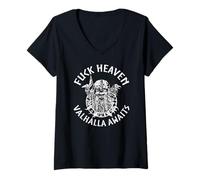 Mujer Valhalla Mitología Nórdica Dios Vikingo Odin - Paganismo Medieval Camiseta Cuello V