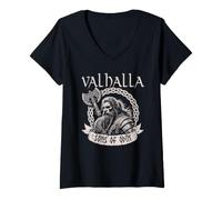 Mujer Valhalla Sons of Odín Runas Mitología nórdica Viking Nórdica Camiseta Cuello V