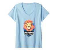 Mujer Valiente Querido Corazón Coraje de un León Refranes Inspiran Camiseta Cuello V