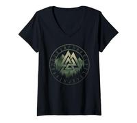 Mujer Valknut símbolo nudo vocal mitología nórdica vikingo Camiseta Cuello V