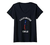 Mujer Valparaíso Chile Clásico Chile Bandera Mapa Diseño Camiseta Cuello V