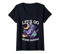 Mujer Vamos a Buscar casa, Divertida Bruja de Halloween, Espeluznante Bruja Camiseta Cuello V