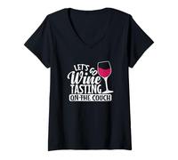 Mujer Vamos a cata de vinos en el sofá Camiseta Cuello V
