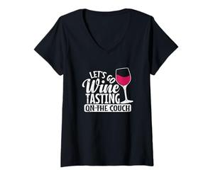 Mujer Vamos a cata de vinos en el sofá Camiseta Cuello V