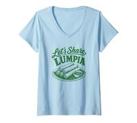Mujer Vamos a Compartir Lumpia Filipino Food Lover Vintage Graphic Art Camiseta Cuello V