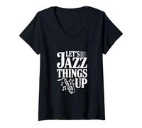 Mujer Vamos a darle Jazz a los Amantes de la música Retro Camiseta Cuello V