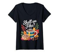 Mujer ¿Vamos a Fika? Camiseta Cuello V
