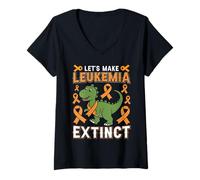 Mujer Vamos a Hacer Que la Leucemia extinta Cinta Naranja de concienciación sobre Dinosaurios Camiseta Cuello V