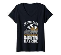 Mujer Vamos a Hacer un Paseo embrujado... Fantasma Espeluznante Halloween Camiseta Cuello V