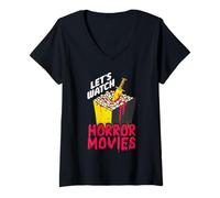 Mujer Vamos a Ver películas de Terror Funny Halloween Party Spooky Scary Camiseta Cuello V