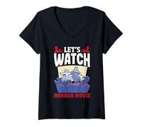 Mujer Vamos a Ver películas de Terror Halloween Funny Ghost Skeleton Camiseta Cuello V