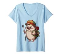 Mujer Vamos - aventura de senderismo con un erizo Camiseta Cuello V