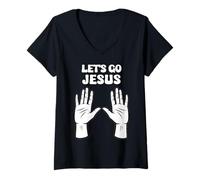 Mujer Vamos Jesús Fe Entusiasmo Cristiano Creyente Camiseta Cuello V