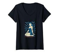 Mujer Vampire Pinup Girl Retro Gótico Halloween Sexy Diseño Espeluznante Camiseta Cuello V