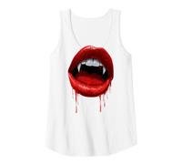 Mujer Vampiro Colmillos Dientes Labios Rojos Espeluznante Disfraz de Halloween Camiseta sin Mangas