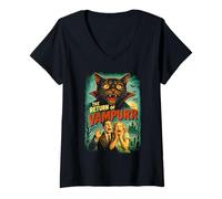Mujer Vampurr Return | Funny Cat Vampire Horror B-Movie de los 80 Camiseta Cuello V