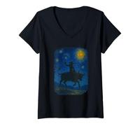 Mujer Van Gogh Cowboy Bull Rider Rodeo Western Camiseta Cuello V