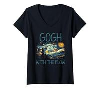 Mujer Van Gogh Gogh con Flow Noche Estrellada Historia del Arte Juego de Palabras Humor Camiseta Cuello V