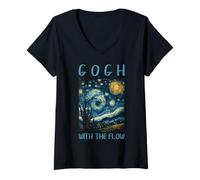 Mujer Van Gogh Gogh con Flow Noche Estrellada Historia del Arte Juego de Palabras Humor Camiseta Cuello V