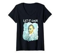 Mujer Van Gogh Let It Gogh Historia del Arte Juego de Palabras Artista Humor Retrato Camiseta Cuello V