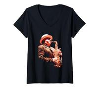 Mujer Van Morrison Cantante saxofonista en St David's Hall Cardiff Camiseta Cuello V
