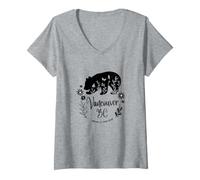 Mujer Vancouver BC Bear & Flowers Nature At Your Door Design Camiseta Cuello V