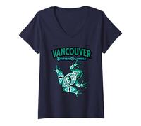 Mujer Vancouver BC Canadá Rana Pacífico Costa Nativa Totem Camiseta Cuello V