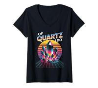 Mujer Vaporwave Crystal Juego de Palabras de Cuarzo I Do Geologist Humor Fun Camiseta Cuello V