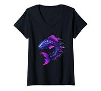 Mujer Vaporwave Koi Pixel Drift Camiseta Cuello V
