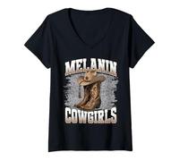 Mujer Vaquera Negra Rodeo Occidental melanina Historia Negra Texas Camiseta Cuello V