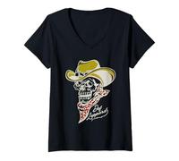 Mujer Vaquero esqueleto oficial de Def Leppard Camiseta Cuello V