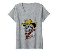 Mujer Vaquero esqueleto oficial de Def Leppard Camiseta Cuello V