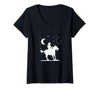 Mujer Vaquero Frente al Cielo Nocturno Camiseta Cuello V