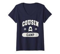 Mujer Varsity Cousin Camp 2026 Tribe Vibes Club Anfitrión Sleepaway Camiseta Cuello V