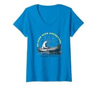 Mujer ¡Ve a Encontrar tu Aventura! Oso Polar, Estrellas y exploración en Canoa Camiseta Cuello V